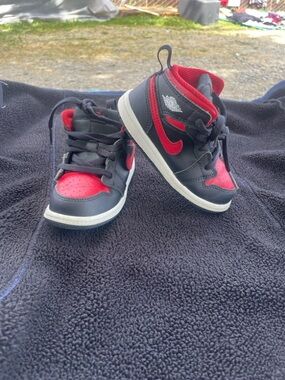 Nike Kids Black and Red High-Top Sneakers with Swoosh